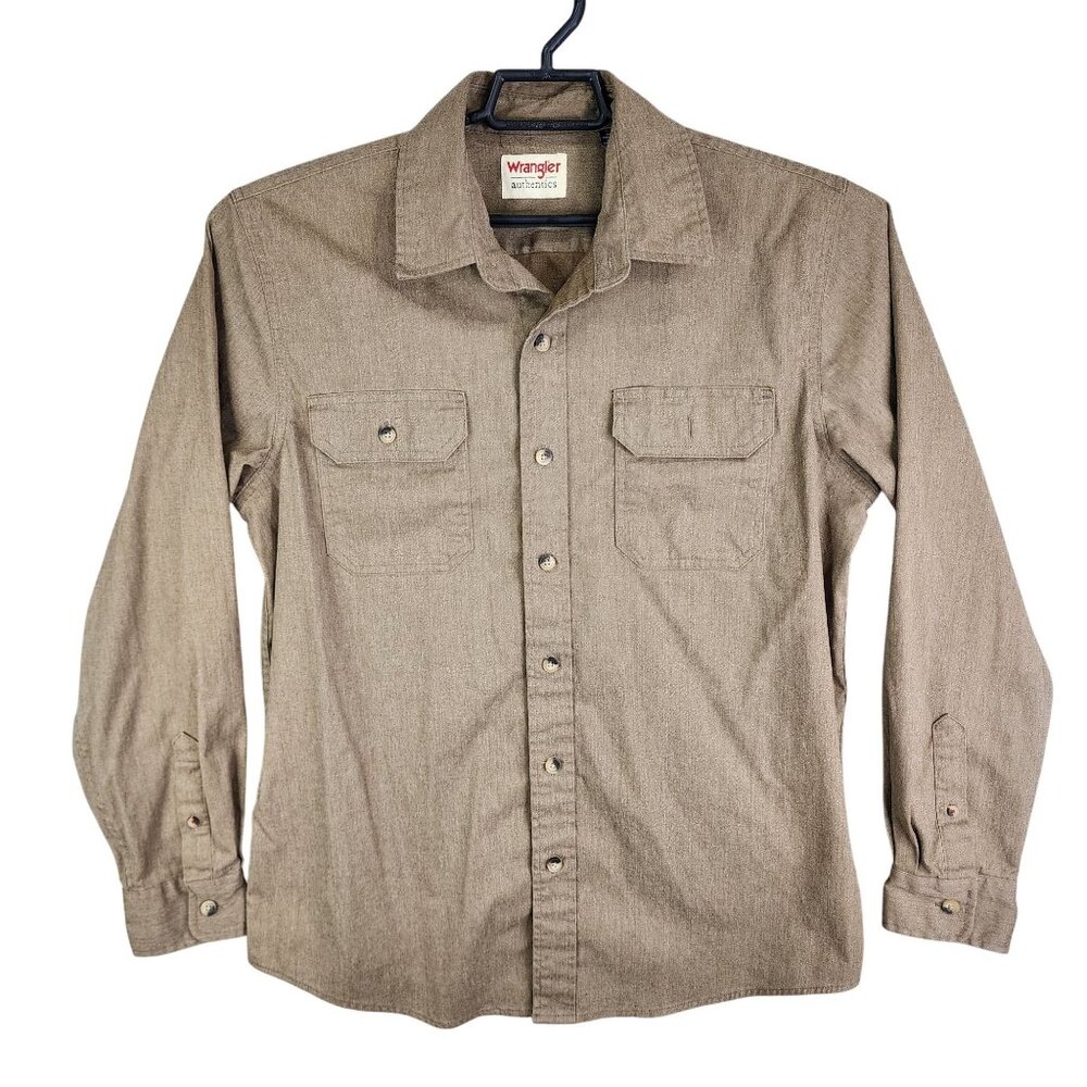 Mens Brown Wrangler Shirt Long Sleeve Button Up Front Pockets Cotton Blend M